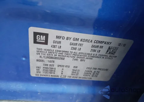 2016 Chevrolet Trax 1Ls z USA, uszkodzony, nr VIN KL7CJNSB6GB552958